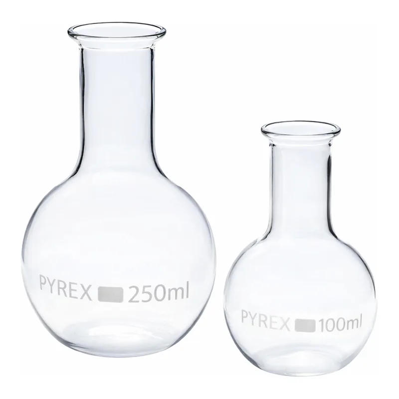 Merck Pyrex Boiling flask, flat bottom, narrow neck