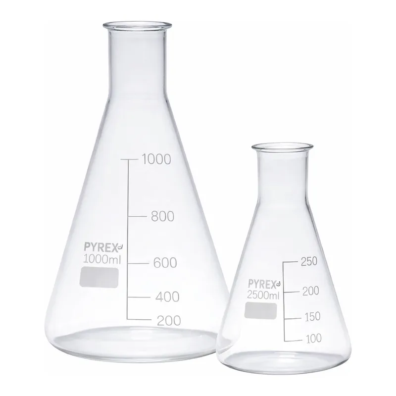 Merck Pyrex Erlenmeyer flask, narrow neck, with printed trace code