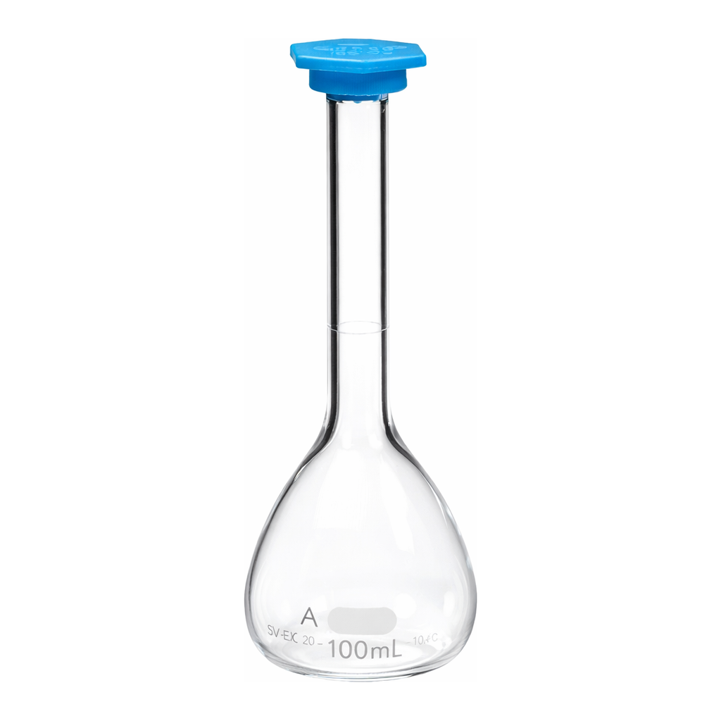 Merck Pyrex class A volumetric flask with snap cap