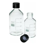 Merck Pyrex Reagent bottles, round bottom with reusable screw caps