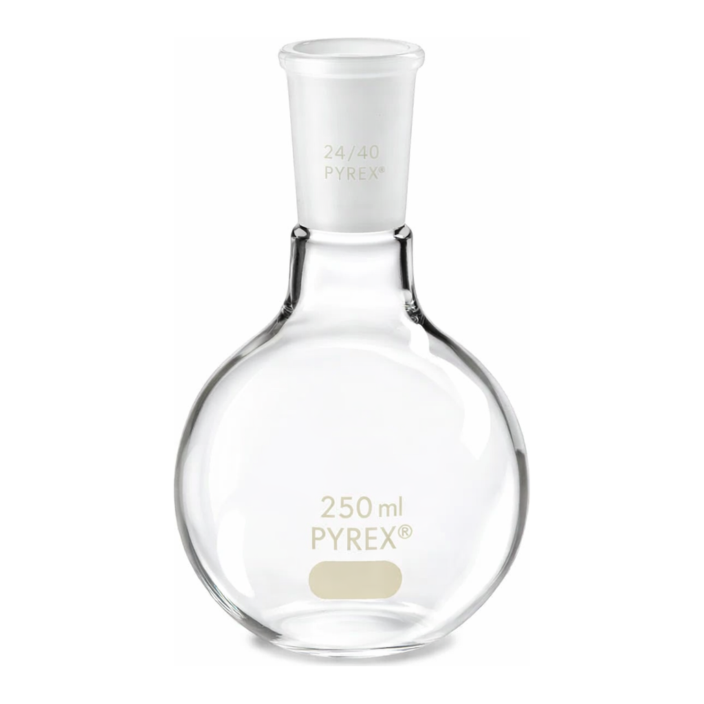 Merck Pyrex flat-bottom boiling flask, short neck with 24/40 joint