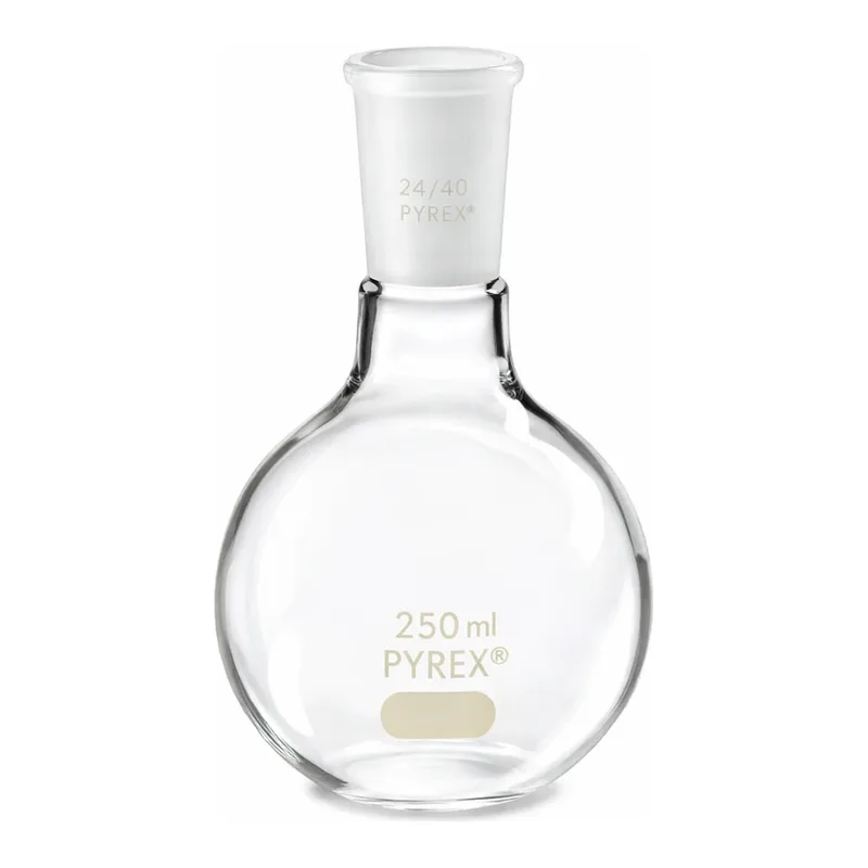 Merck Pyrex flat-bottom boiling flask, short neck with 24/40 joint