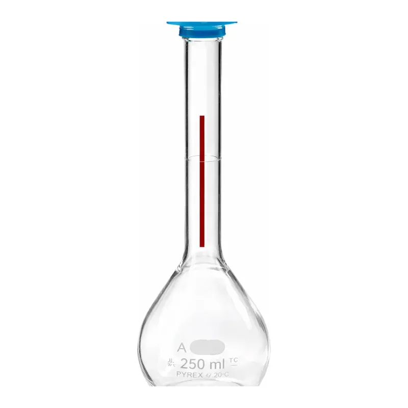 Merck Pyrex Lifetime-Red volumetric flask with snap cap
