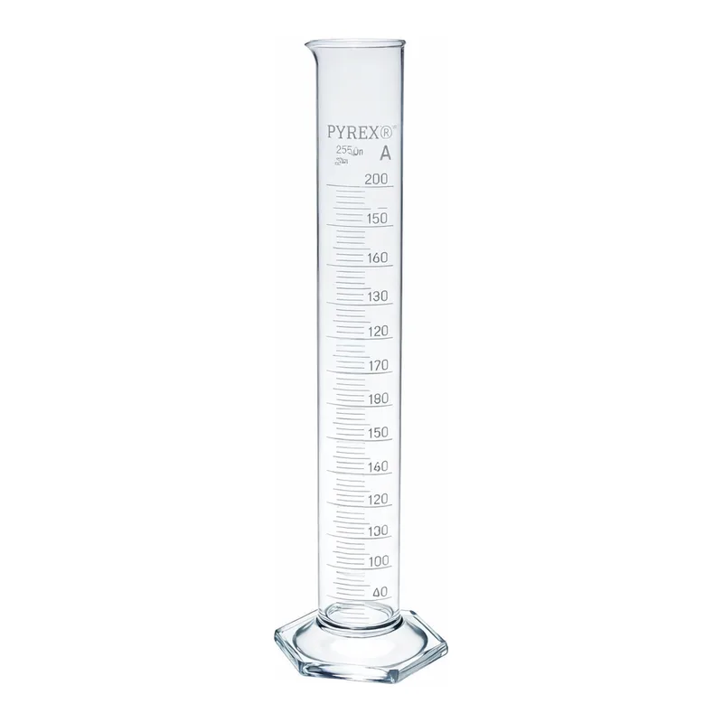 Merck Pyrex Measuring cylinder with spout, class A with white graduations