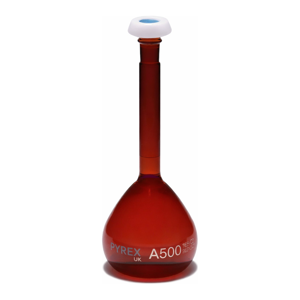 Merck Pyrex Volumetric flask, heavy duty, class A, amber, works certified, USP/ISO/DIN tolerances