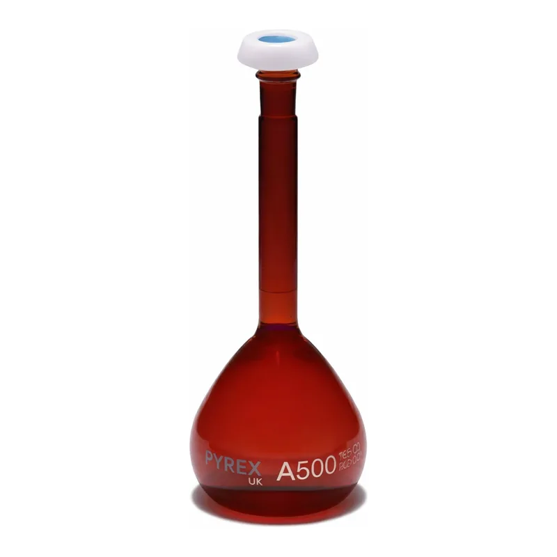 Merck Pyrex Volumetric flask, heavy duty, class A, amber, works certified, USP/ISO/DIN tolerances
