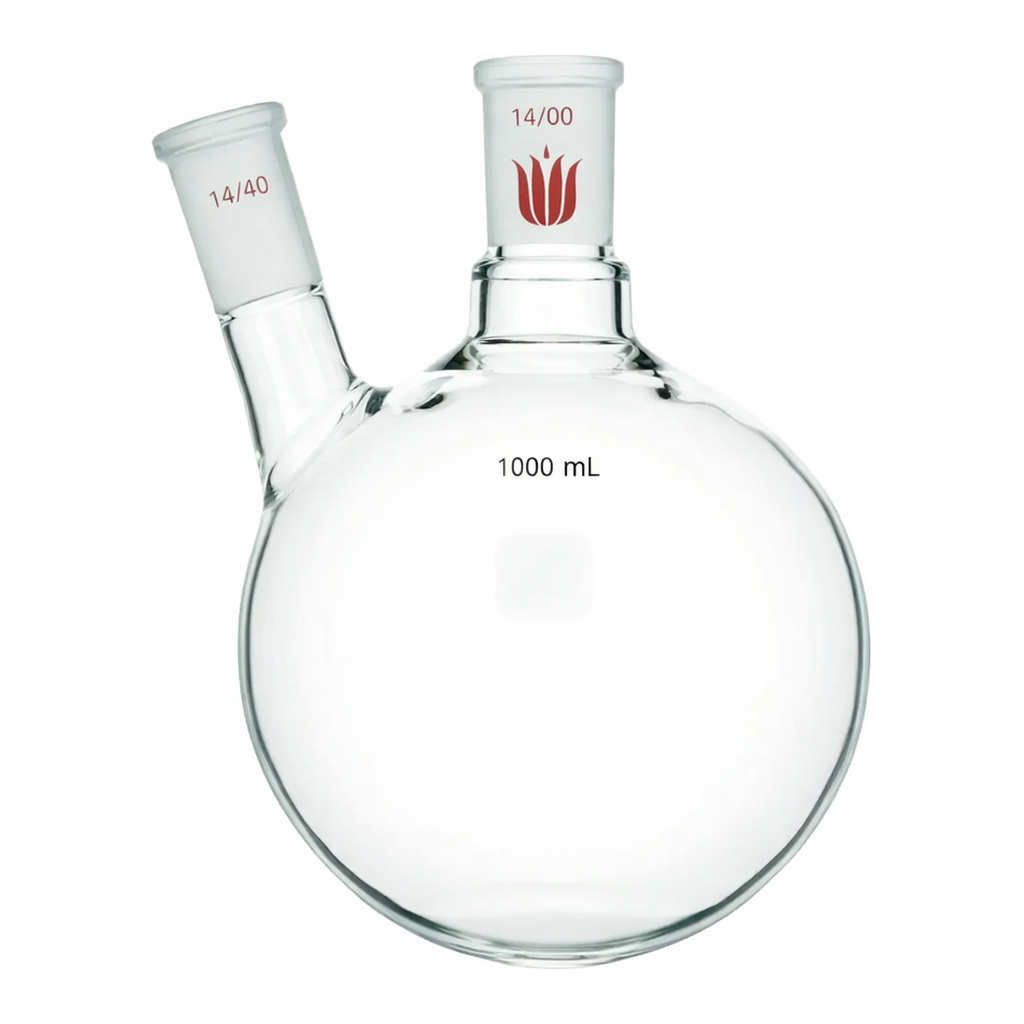 Merck Synthware two neck round bottom flask with angled side neck