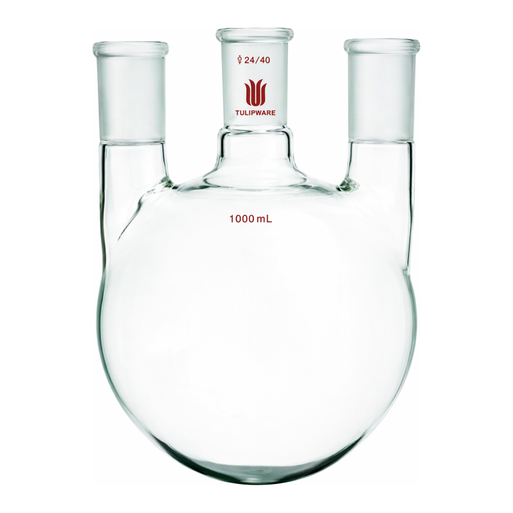 Merck Synthware three neck round bottom flask with vertical side necks