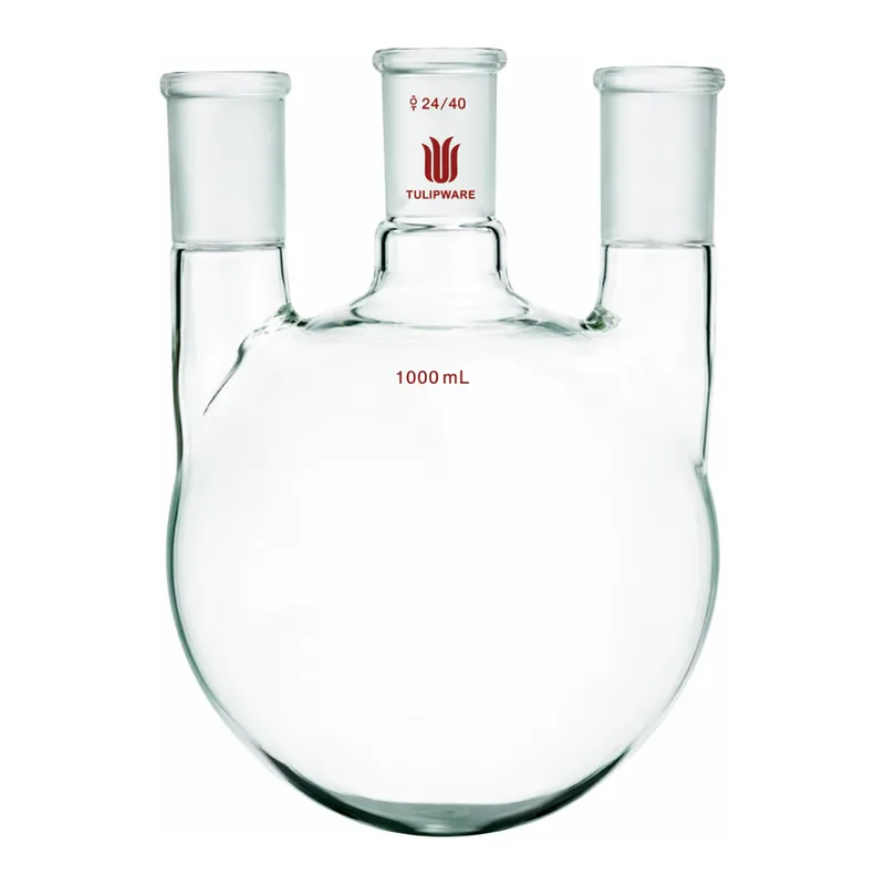 Merck Synthware three neck round bottom flask with vertical side necks