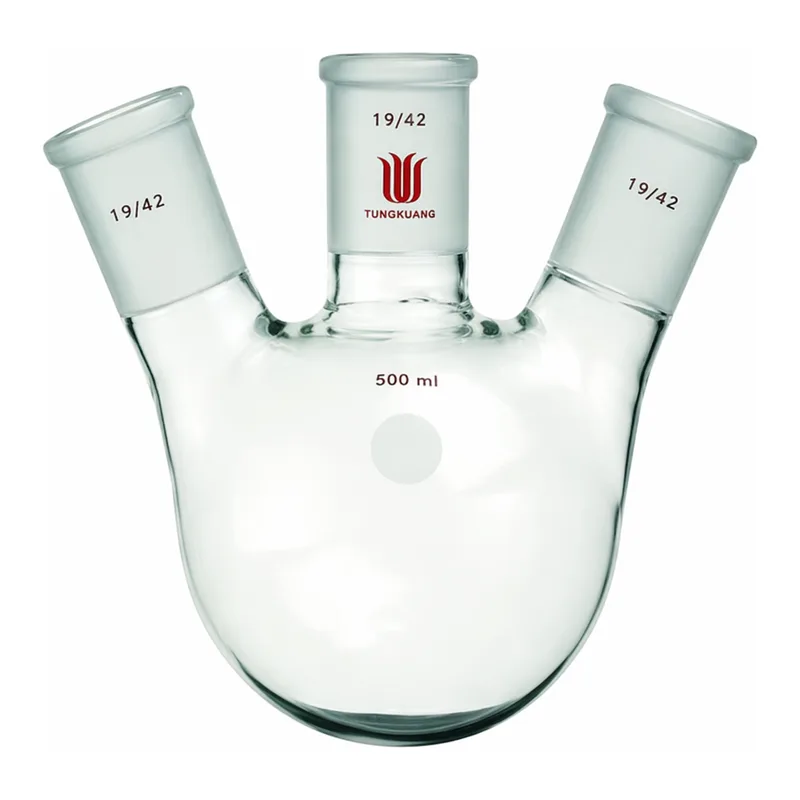 Merck Synthware three neck round bottom flask with angled side necks