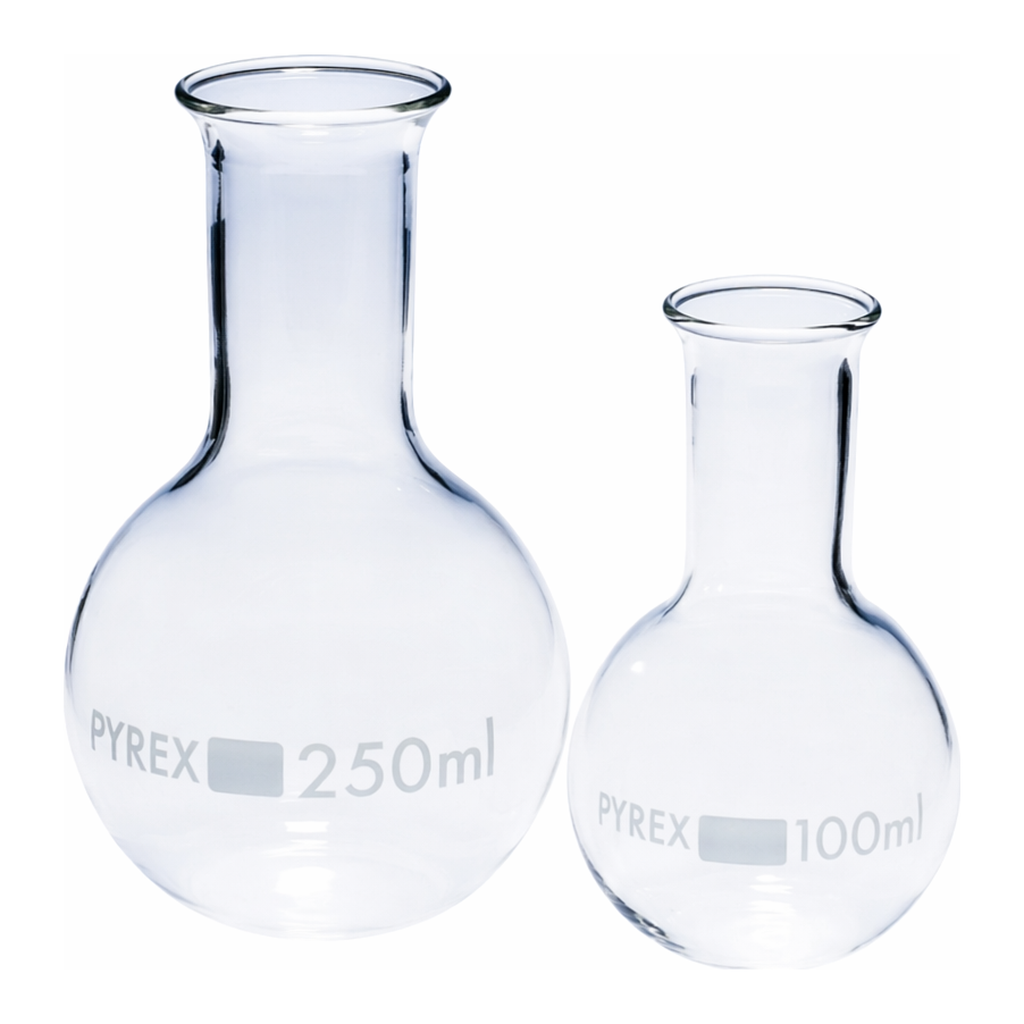 Merck Pyrex Boiling flask, flat bottom, narrow neck