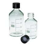 Merck Pyrex Reagent bottles, round bottom with reusable screw caps