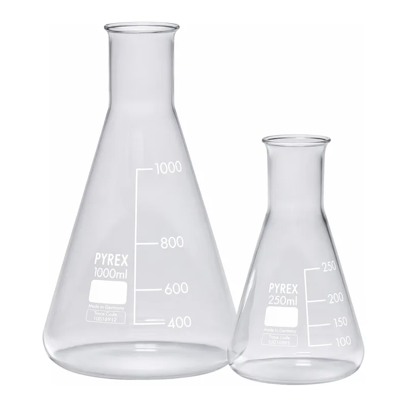 Merck Pyrex Erlenmeyer flask, narrow neck, with printed trace code