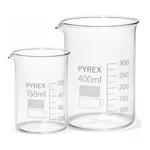 Merck Pyrex Griffin beakers, low form, with printed trace code