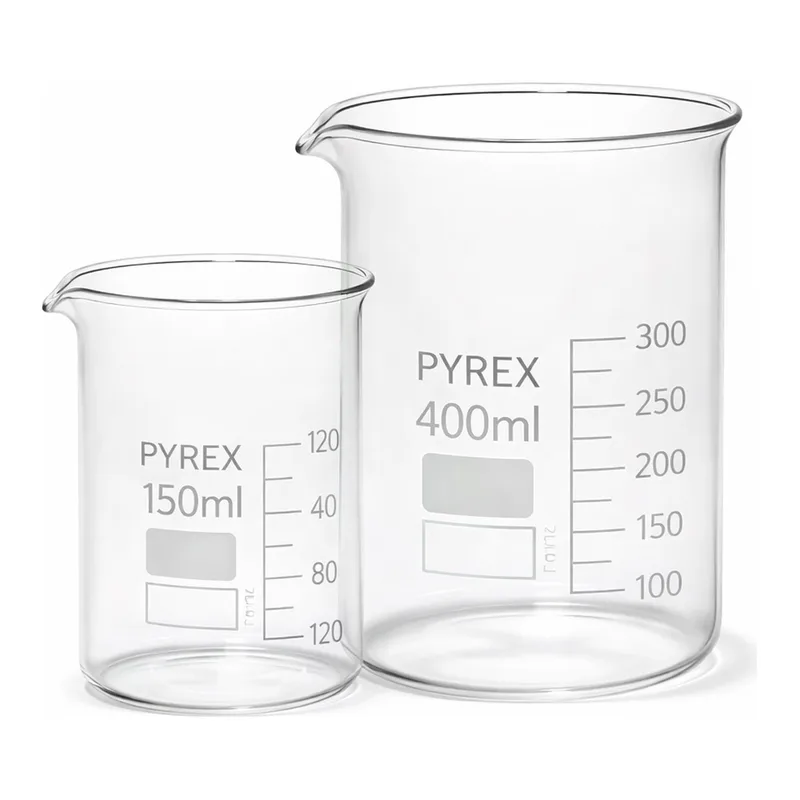 Merck Pyrex Griffin beakers, low form, with printed trace code