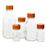 Merck Pyrex round media storage bottles and reusable screw caps