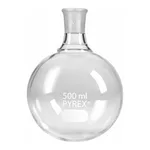 Merck Pyrex round-bottom boiling flask, short neck