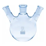 Merck Quickfit three-neck round-bottom flasks with angled necks