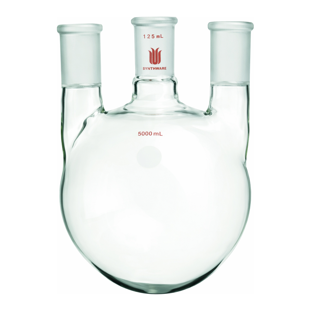 Merck Synthware three neck round bottom flask with vertical side necks