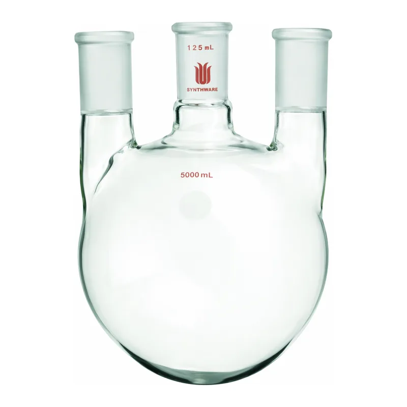 Merck Synthware three neck round bottom flask with vertical side necks