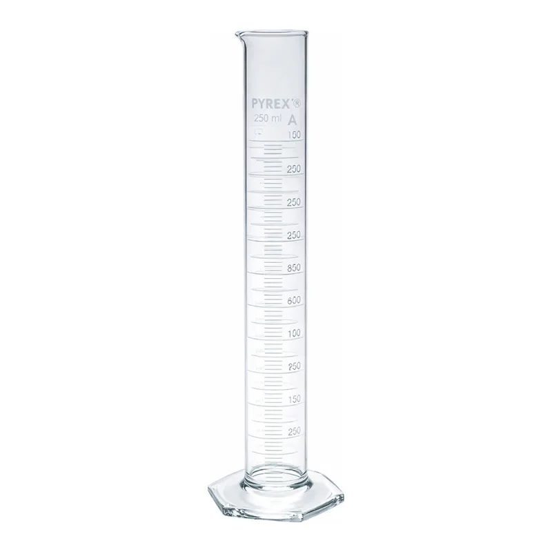 Merck Pyrex Measuring cylinder with spout, class A with white graduations