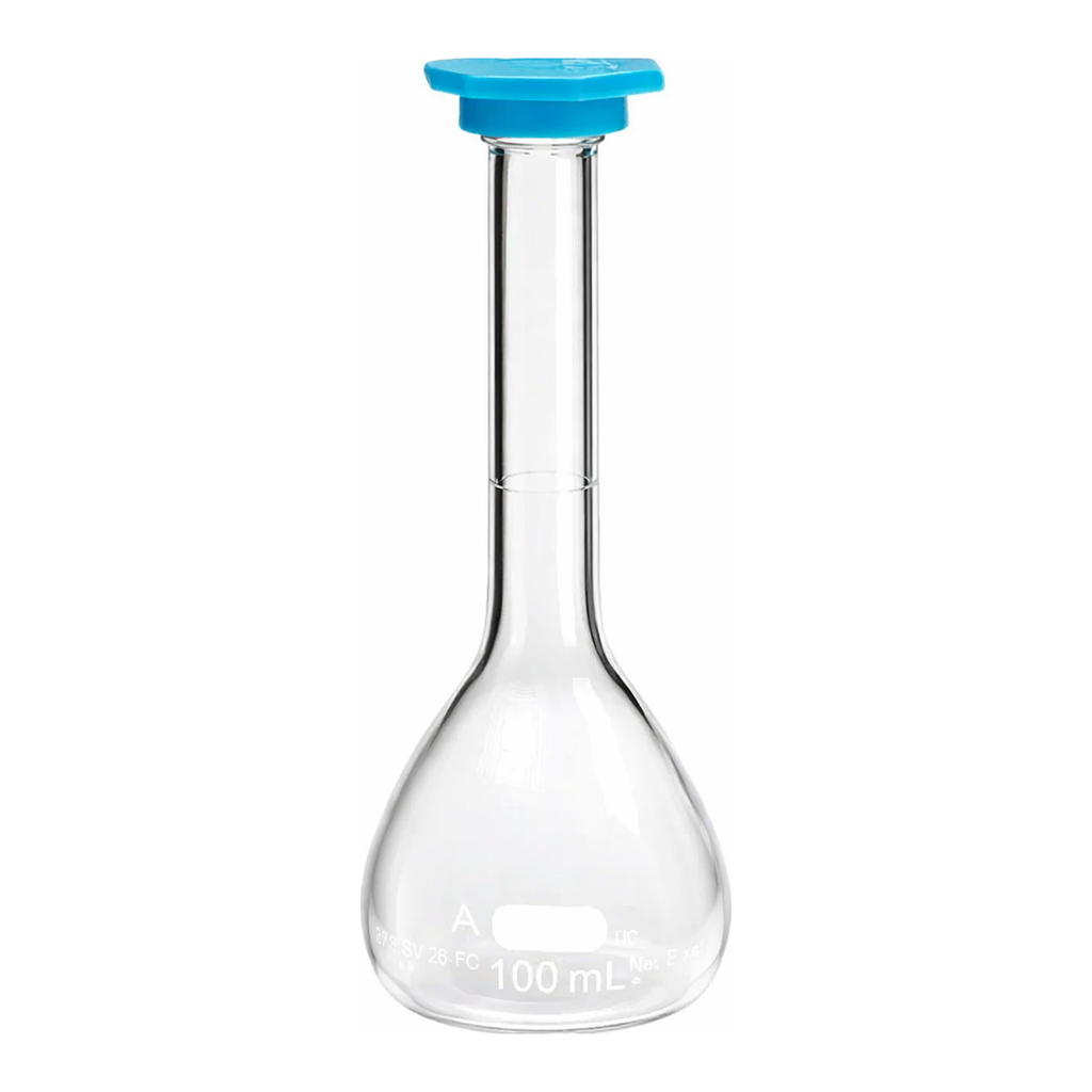 Merck Pyrex class A volumetric flask with snap cap