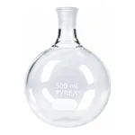 Merck Pyrex round-bottom boiling flask, short neck