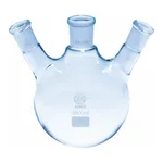 Merck Quickfit three-neck round-bottom flasks with angled necks