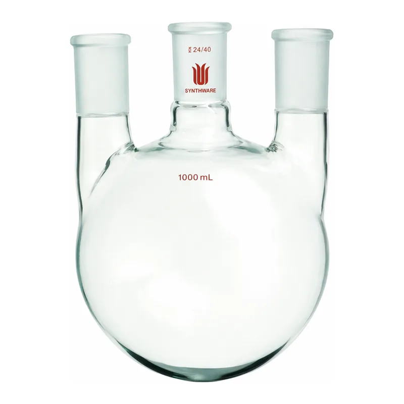 Merck Synthware three neck round bottom flask with vertical side necks