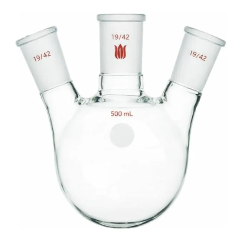 Merck Synthware three neck round bottom flask with angled side necks