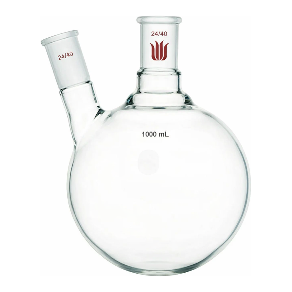 Merck Synthware two neck round bottom flask with angled side neck