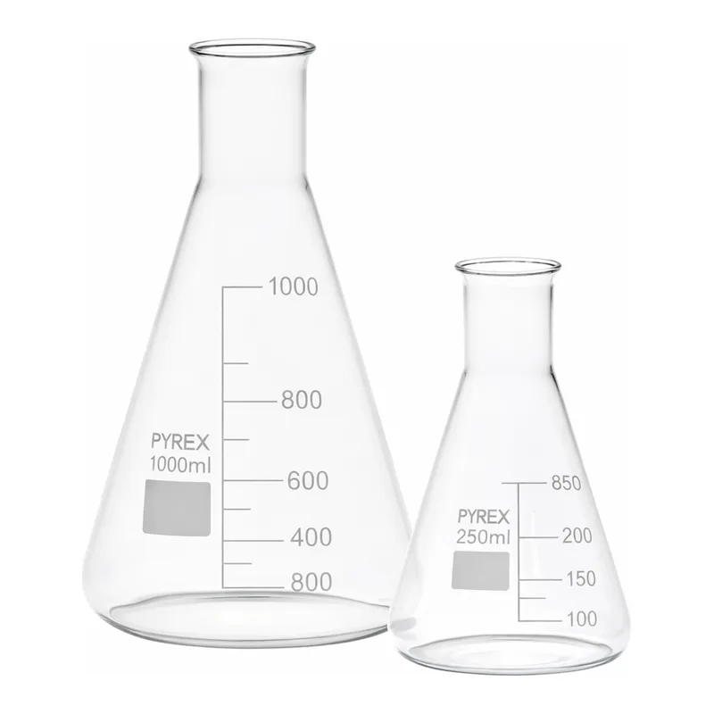 Merck Pyrex Erlenmeyer flask, narrow neck, with printed trace code