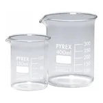 Merck Pyrex Griffin beakers, low form, with printed trace code