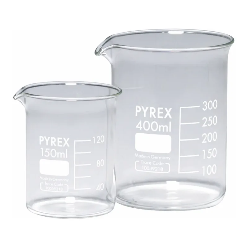 Merck Pyrex Griffin beakers, low form, with printed trace code