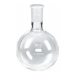 Merck Pyrex round-bottom heavy wall boiling flask, short neck with joint