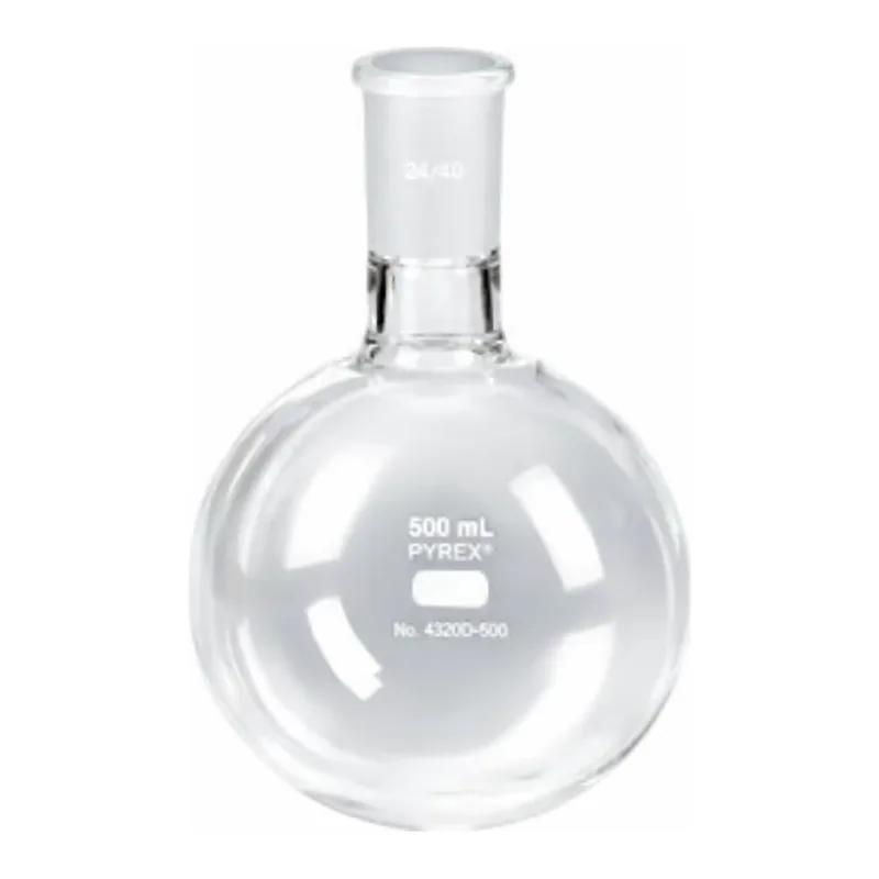 Merck Pyrex round-bottom heavy wall boiling flask, short neck with joint