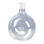 Merck Pyrex round-bottom boiling flask, short neck