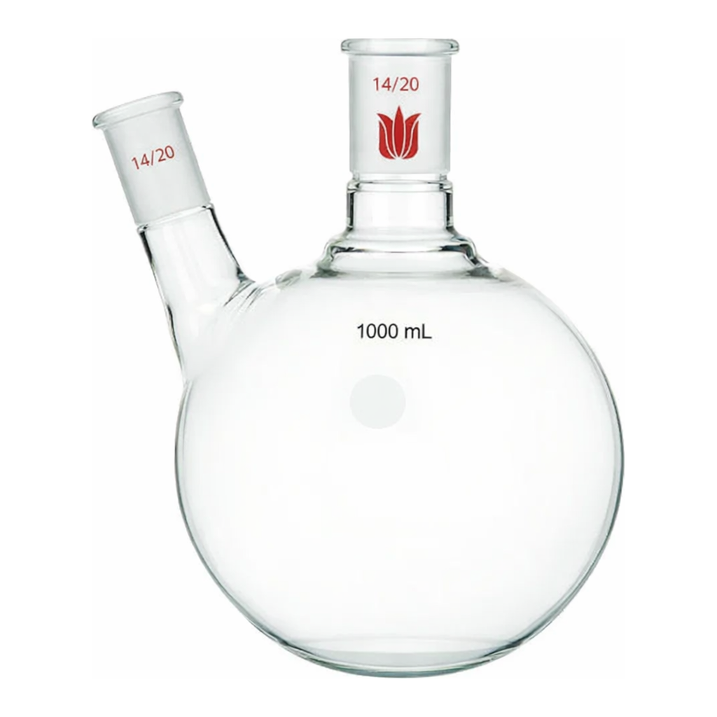 Merck Synthware two neck round bottom flask with angled side neck