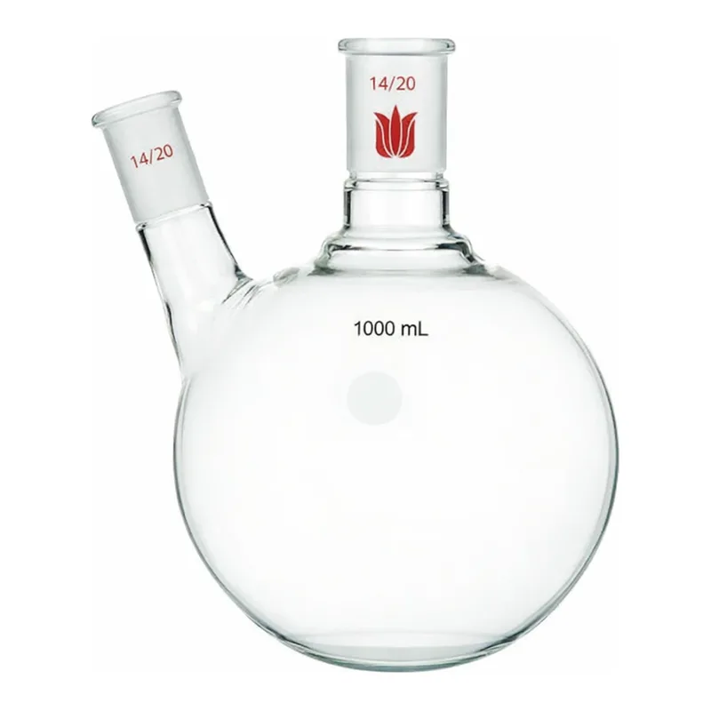 Merck Synthware two neck round bottom flask with angled side neck