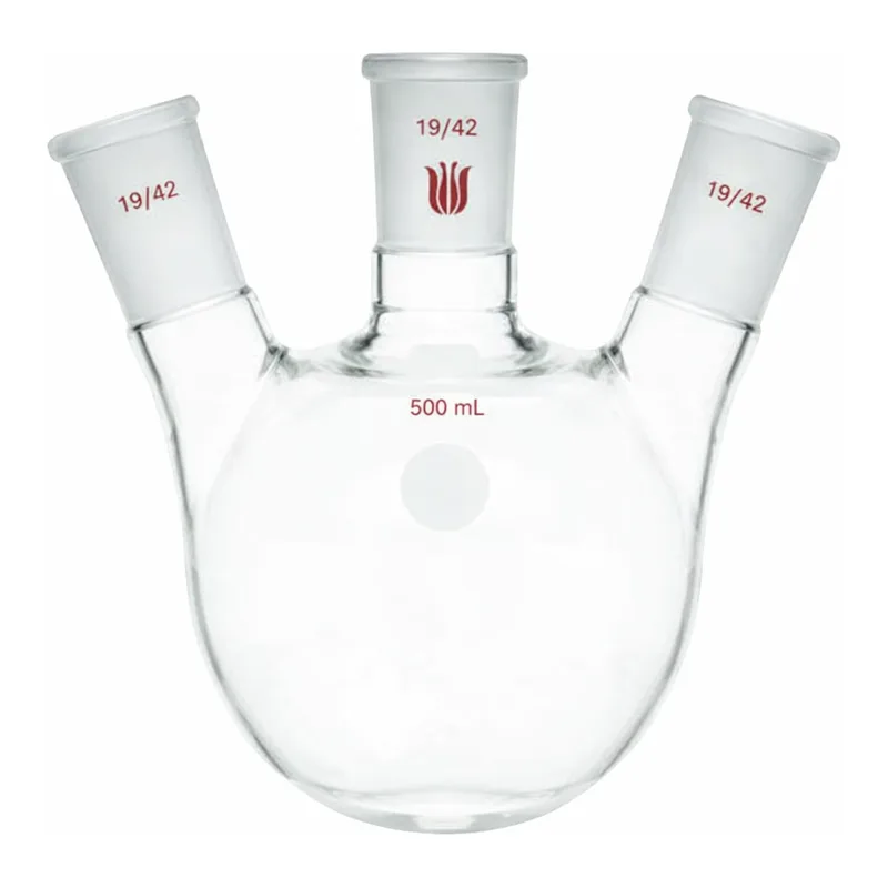 Merck Synthware three neck round bottom flask with angled side necks