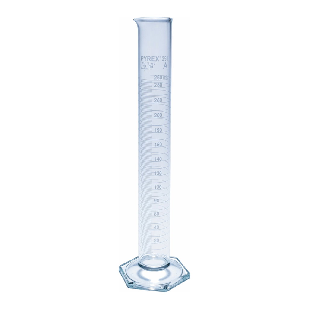 Merck Pyrex Measuring cylinder with spout, class A with white graduations