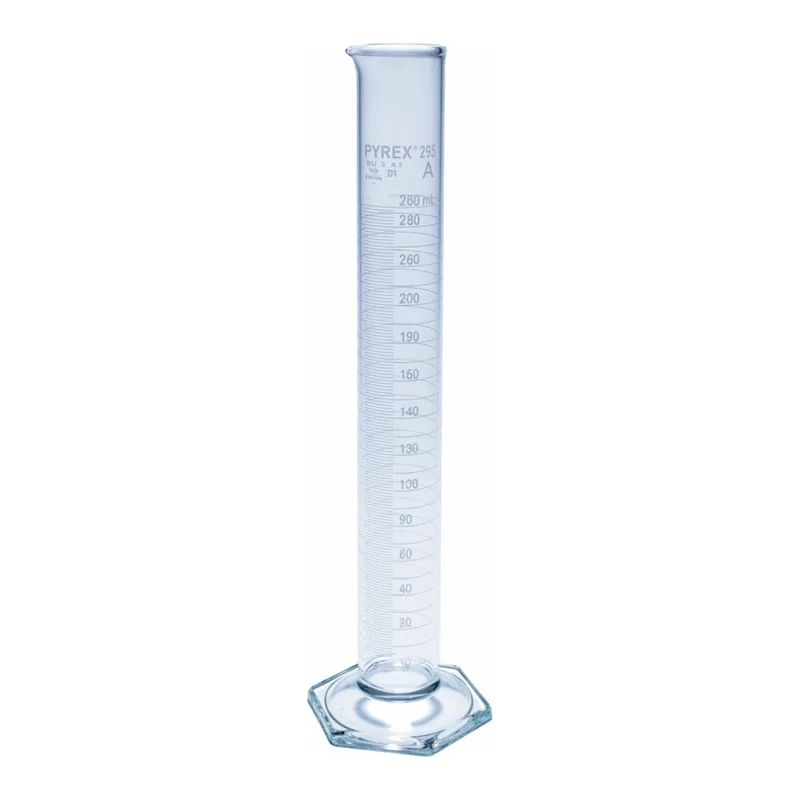 Merck Pyrex Measuring cylinder with spout, class A with white graduations
