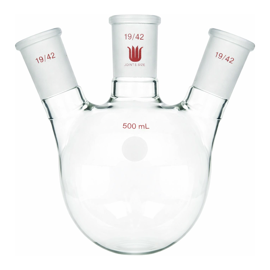 Merck Synthware three neck round bottom flask with angled side necks