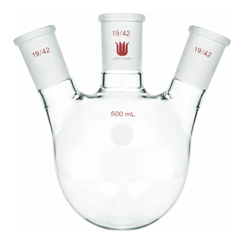 Merck Synthware three neck round bottom flask with angled side necks