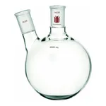 Merck Synthware two neck round bottom flask with angled side neck