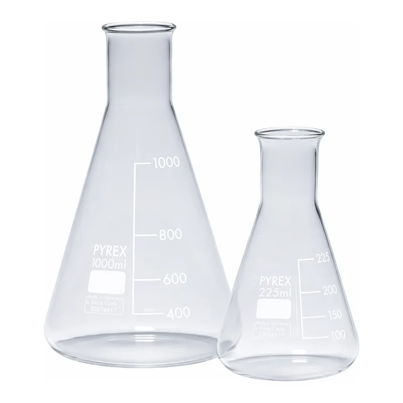 Merck Pyrex Erlenmeyer flask, narrow neck, with printed trace code