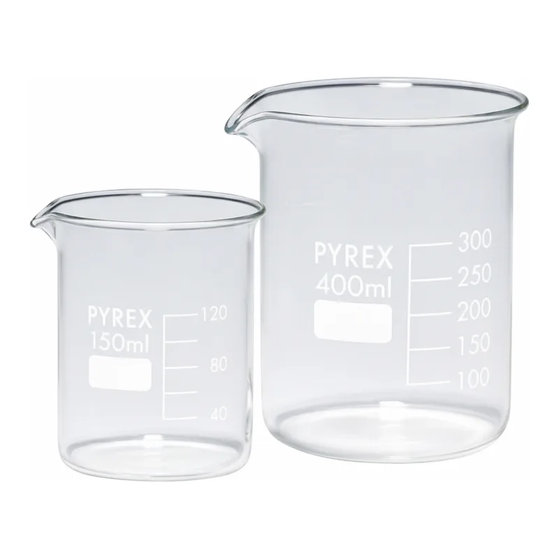 Merck Pyrex Griffin beakers, low form, with printed trace code