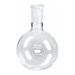 Merck Pyrex round-bottom heavy wall boiling flask, short neck with joint