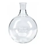 Merck Pyrex round-bottom boiling flask, short neck
