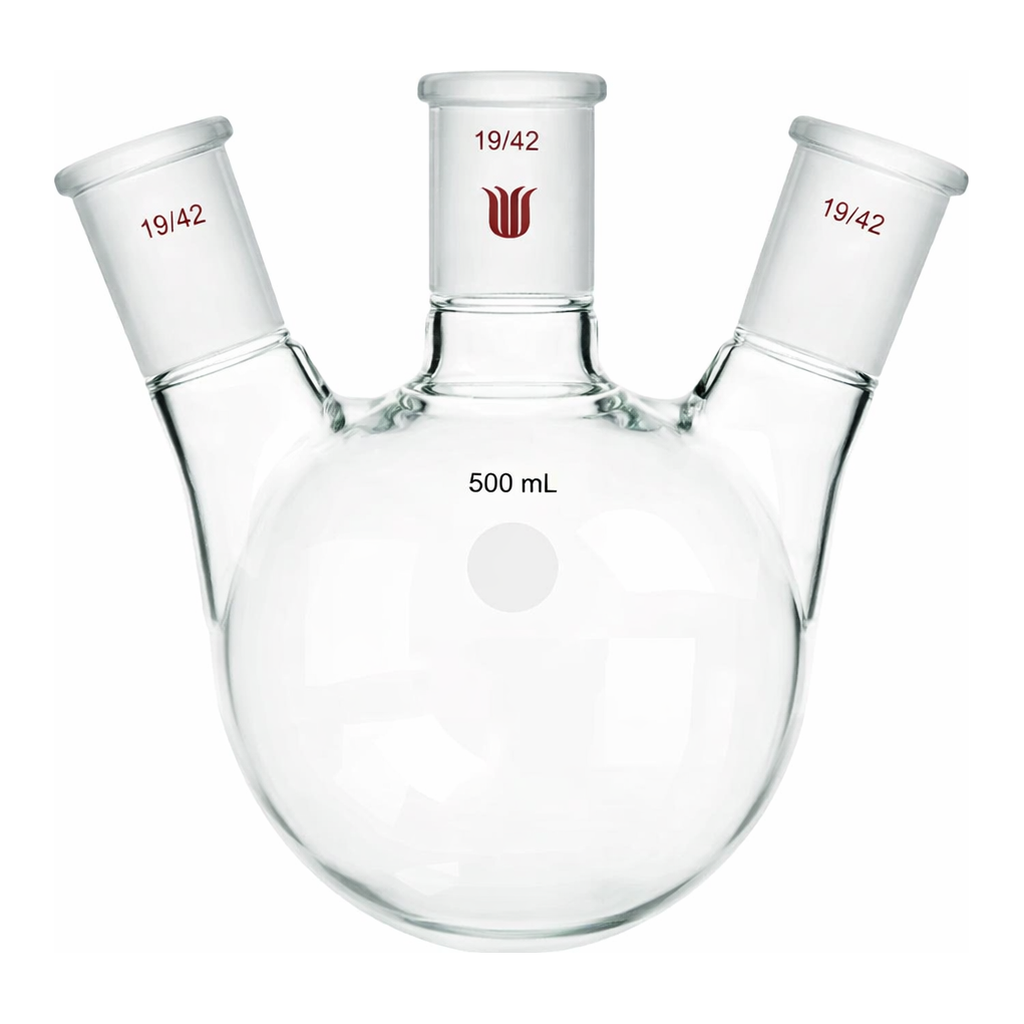 Merck Synthware three neck round bottom flask with angled side necks